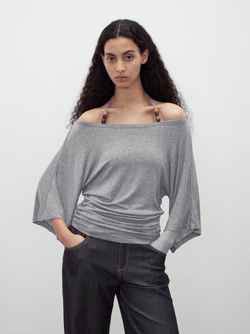 Brick Lane Draped Off-Shoulder Top - Grey