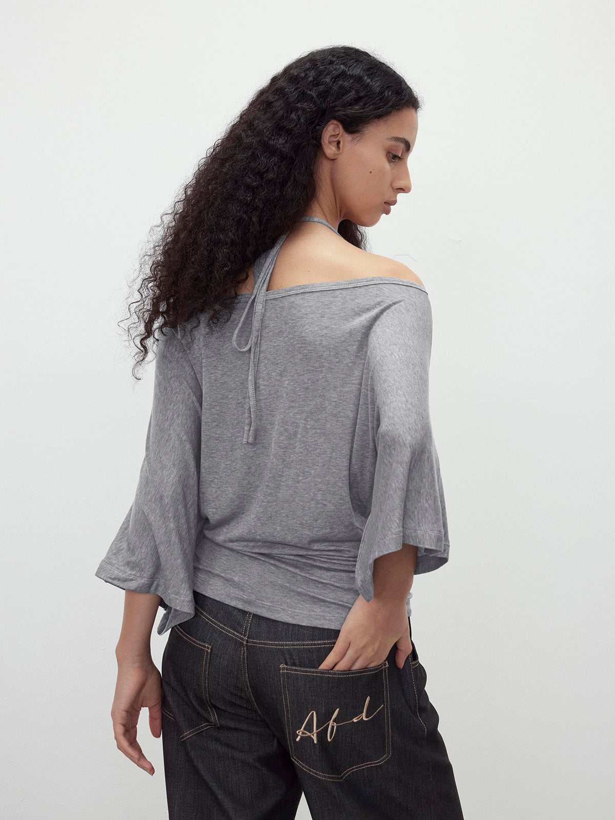 Brick Lane Draped Off-Shoulder Top - Grey