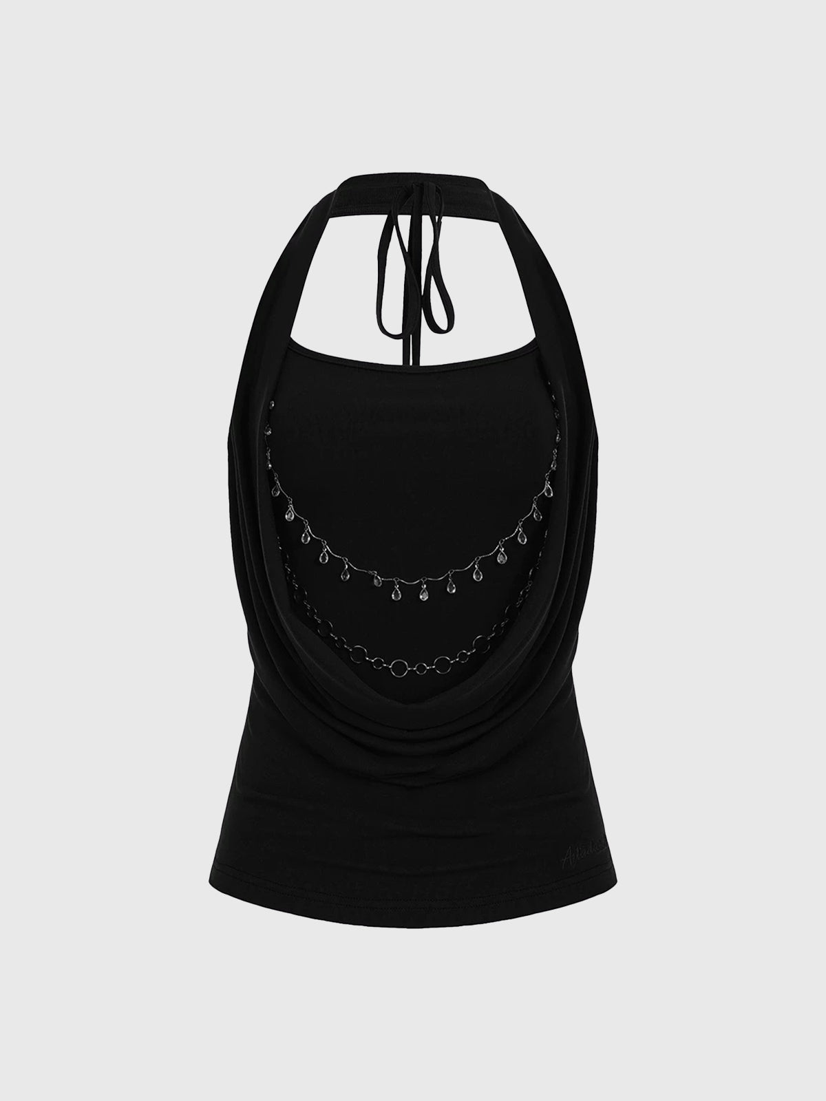 Brick Lane Halter Cowl Neck Chain Detail Top - Black