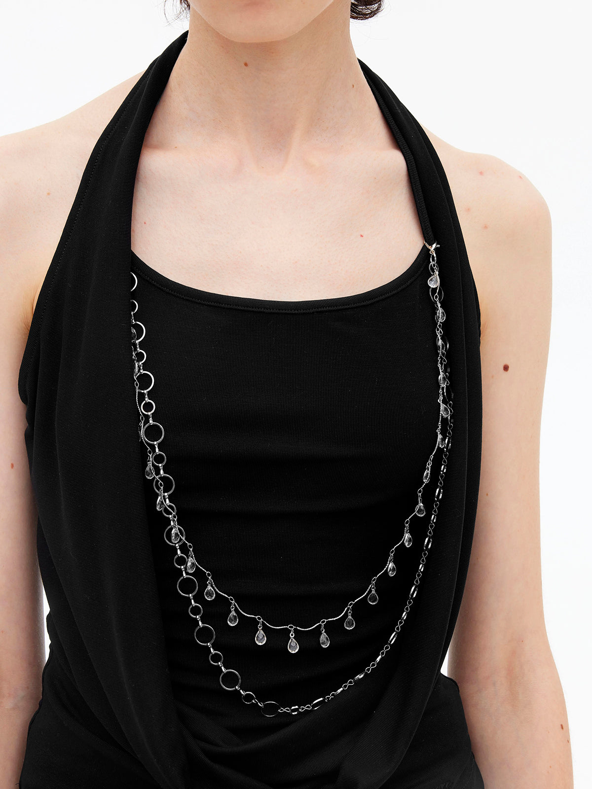 Brick Lane Halter Cowl Neck Chain Detail Top - Black