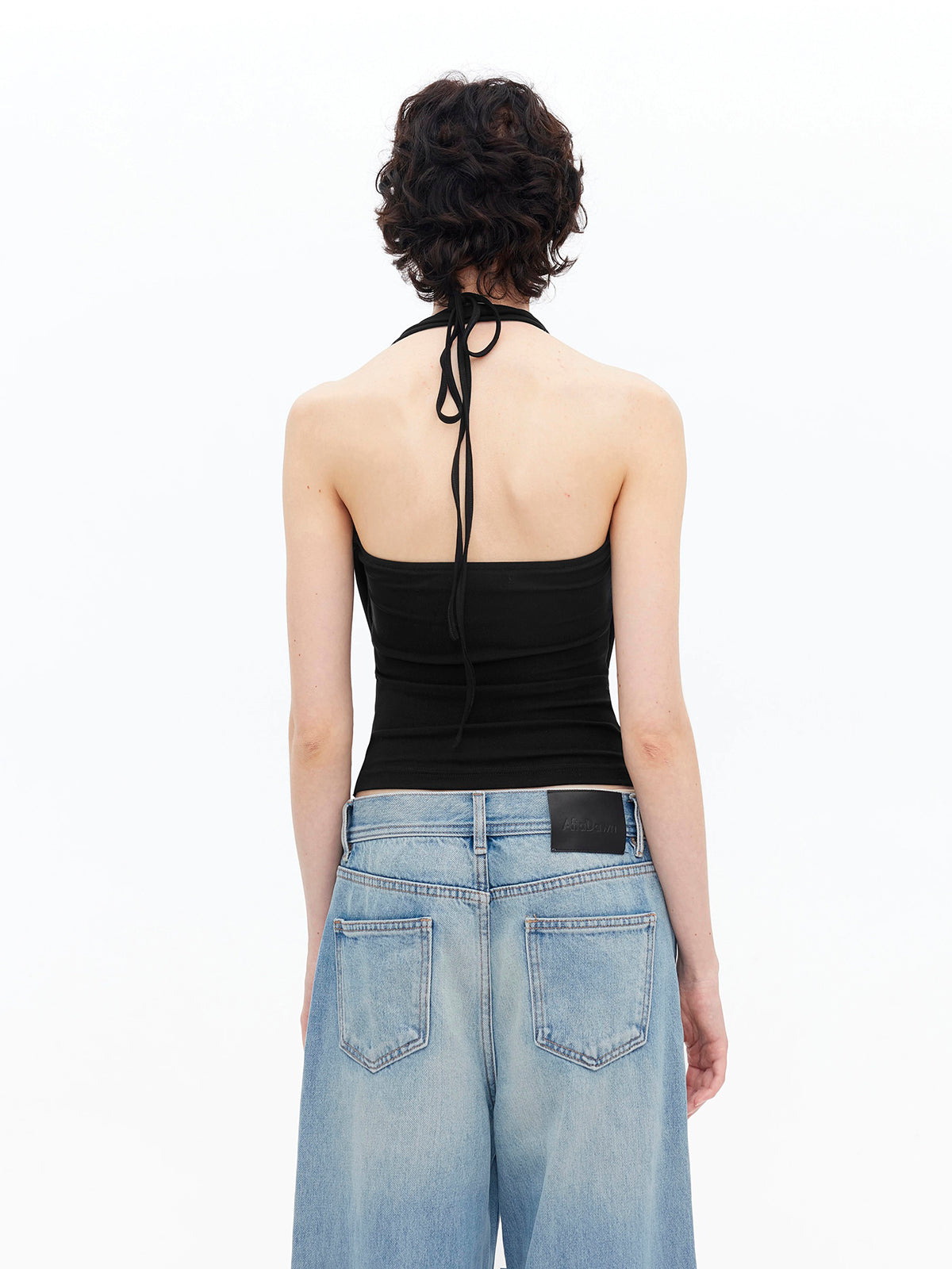 Brick Lane Halter Cowl Neck Chain Detail Top - Black