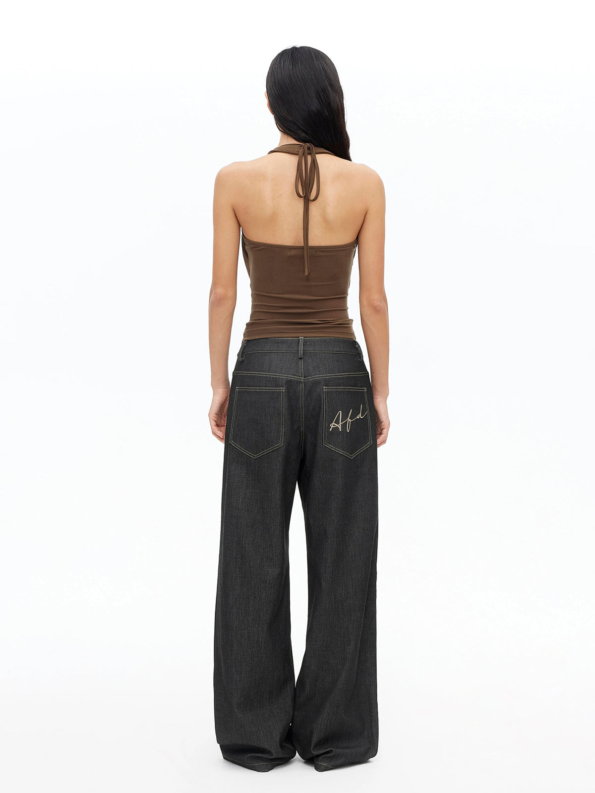 Brick Lane Halter Cowl Neck Chain Detail Top - Brown