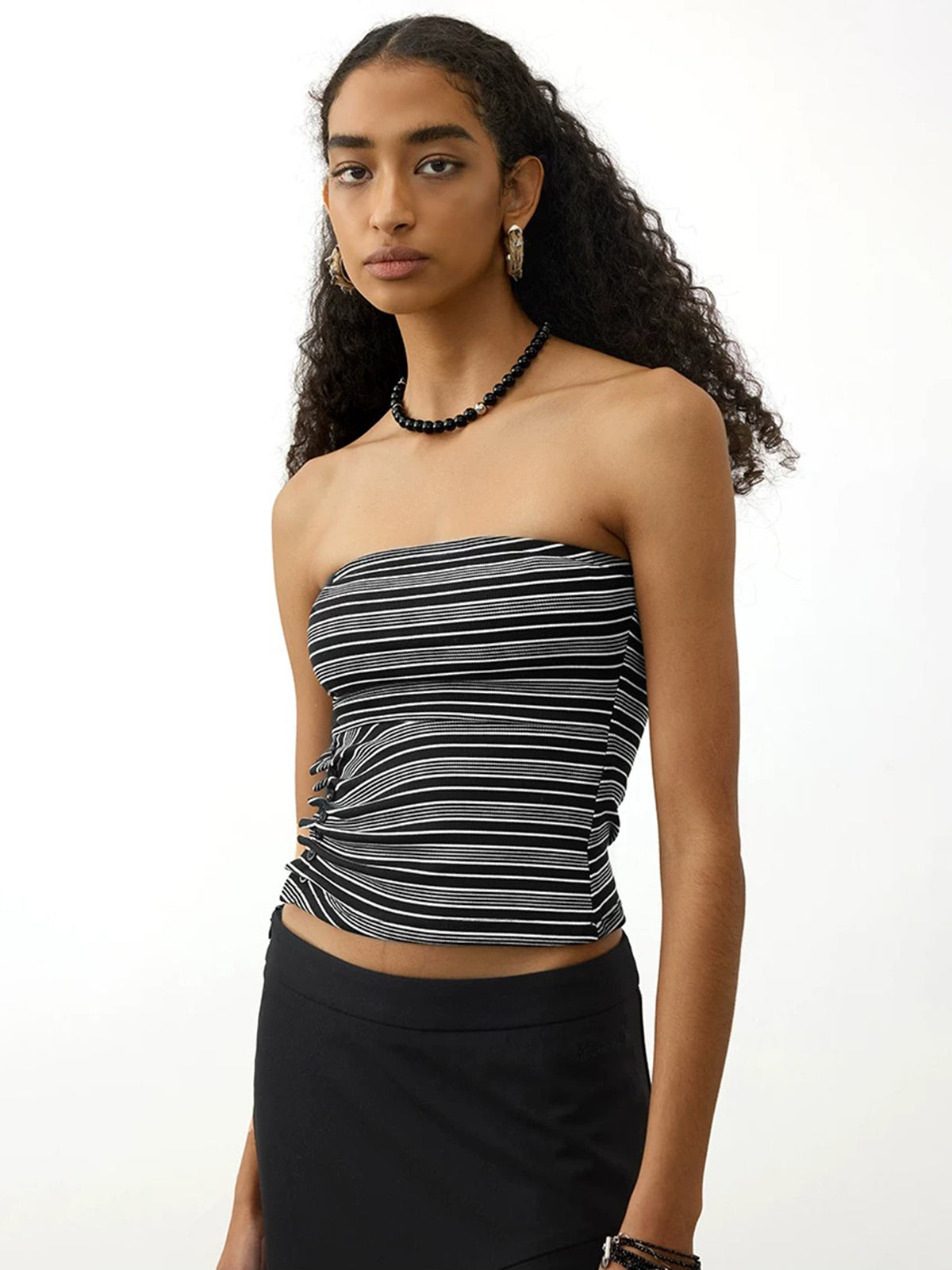 Brick Lane Skimming Stripe Zebra Tube Top - Mono