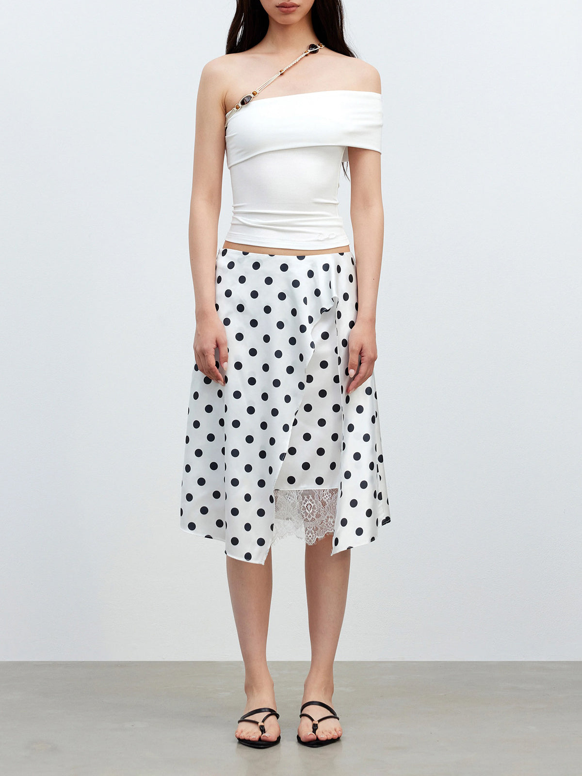 Brick Lane Asymmetric Braided Strap Off-Shoulder Top - White