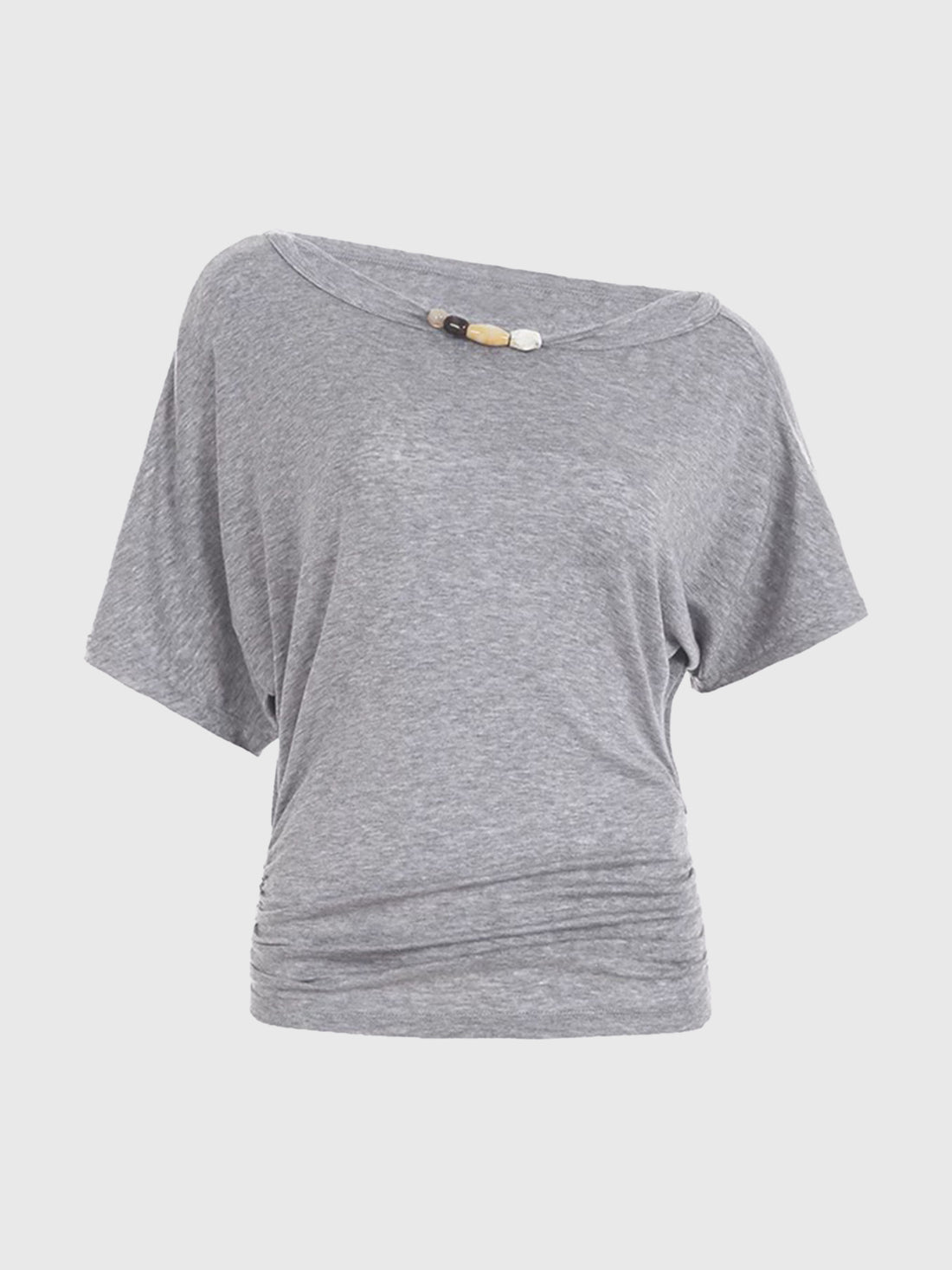Dolled Office Draped One Shoulder Short Sleeve - Grey