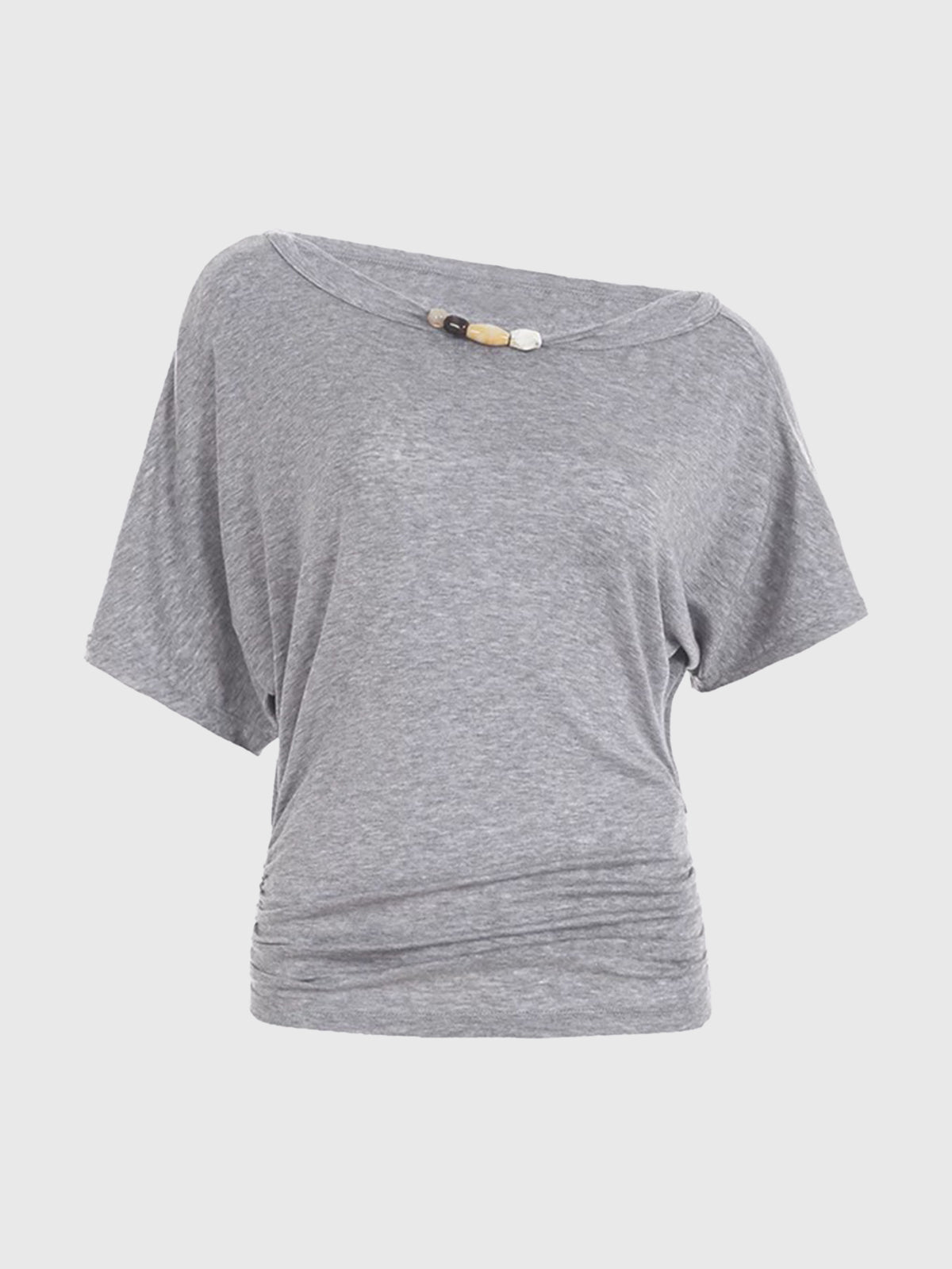 Dolled Office Draped One Shoulder Short Sleeve - Grey