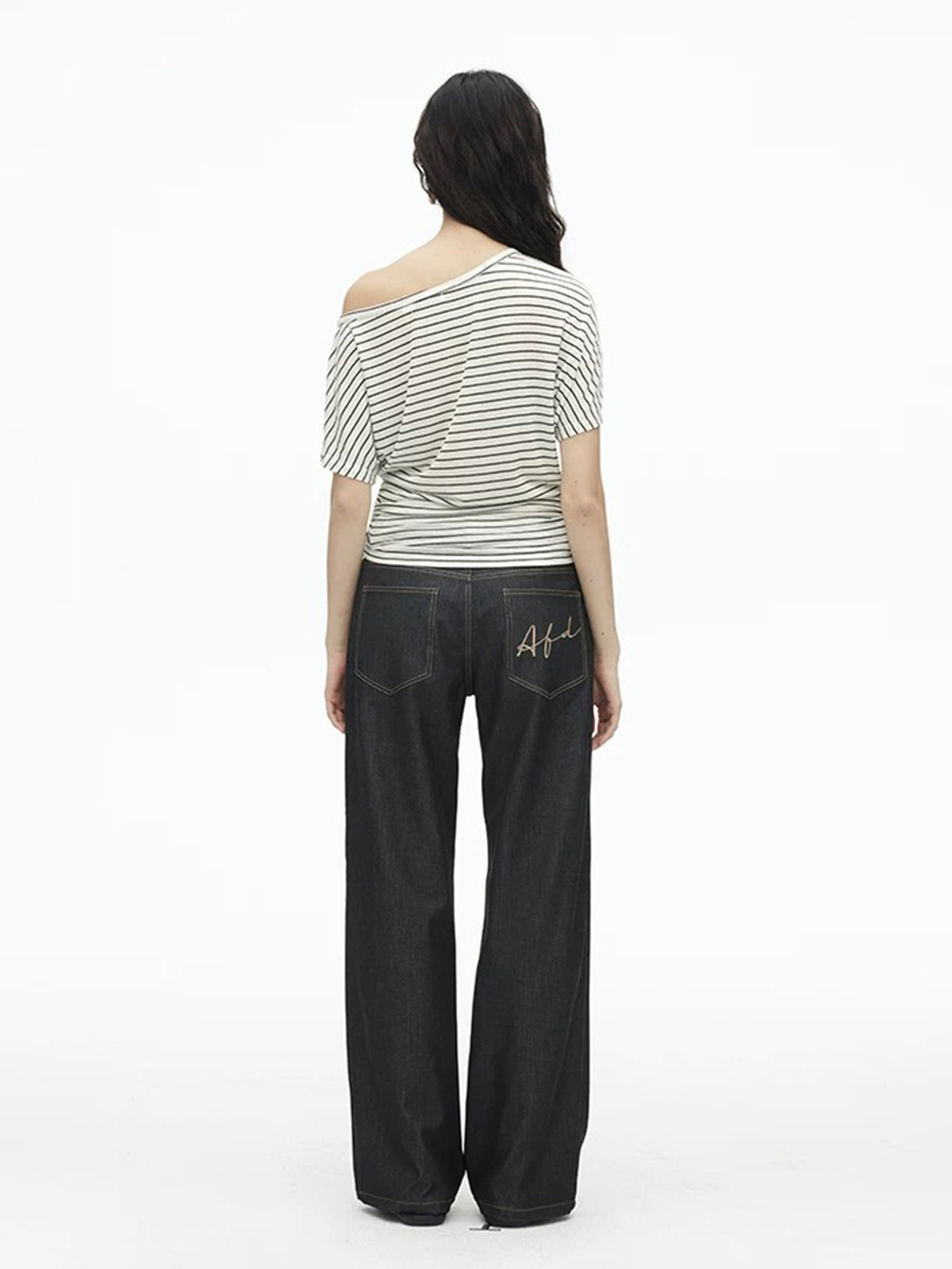 Dolled Office Asymmetric Stripe Off-Shoulder Top - Multi