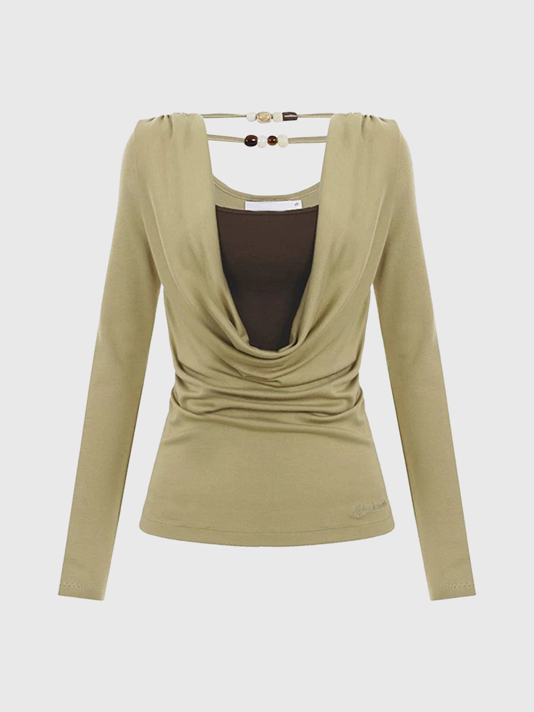 Dolled Office Layered-look Cut Out Long Sleeve - Olive