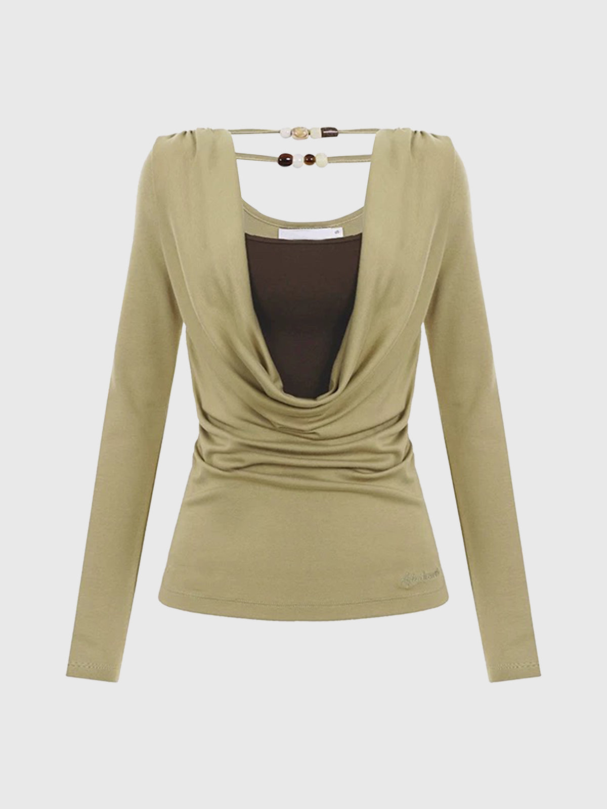 Dolled Office Layered-look Cut Out Long Sleeve - Olive