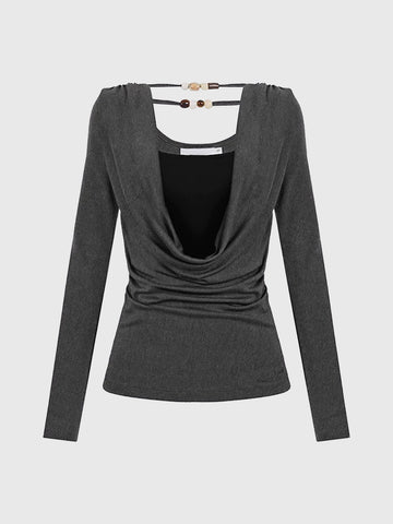 Dolled Office Layered-look Cut Out Long Sleeve - Black