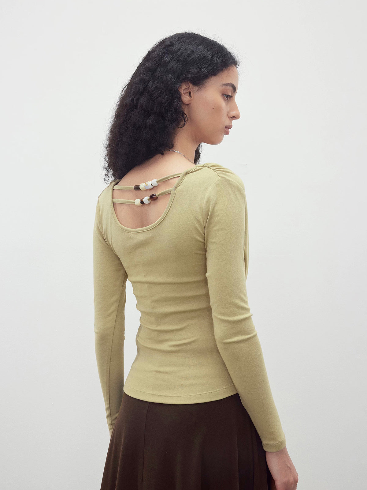 Dolled Office Layered-look Cut Out Long Sleeve - Olive