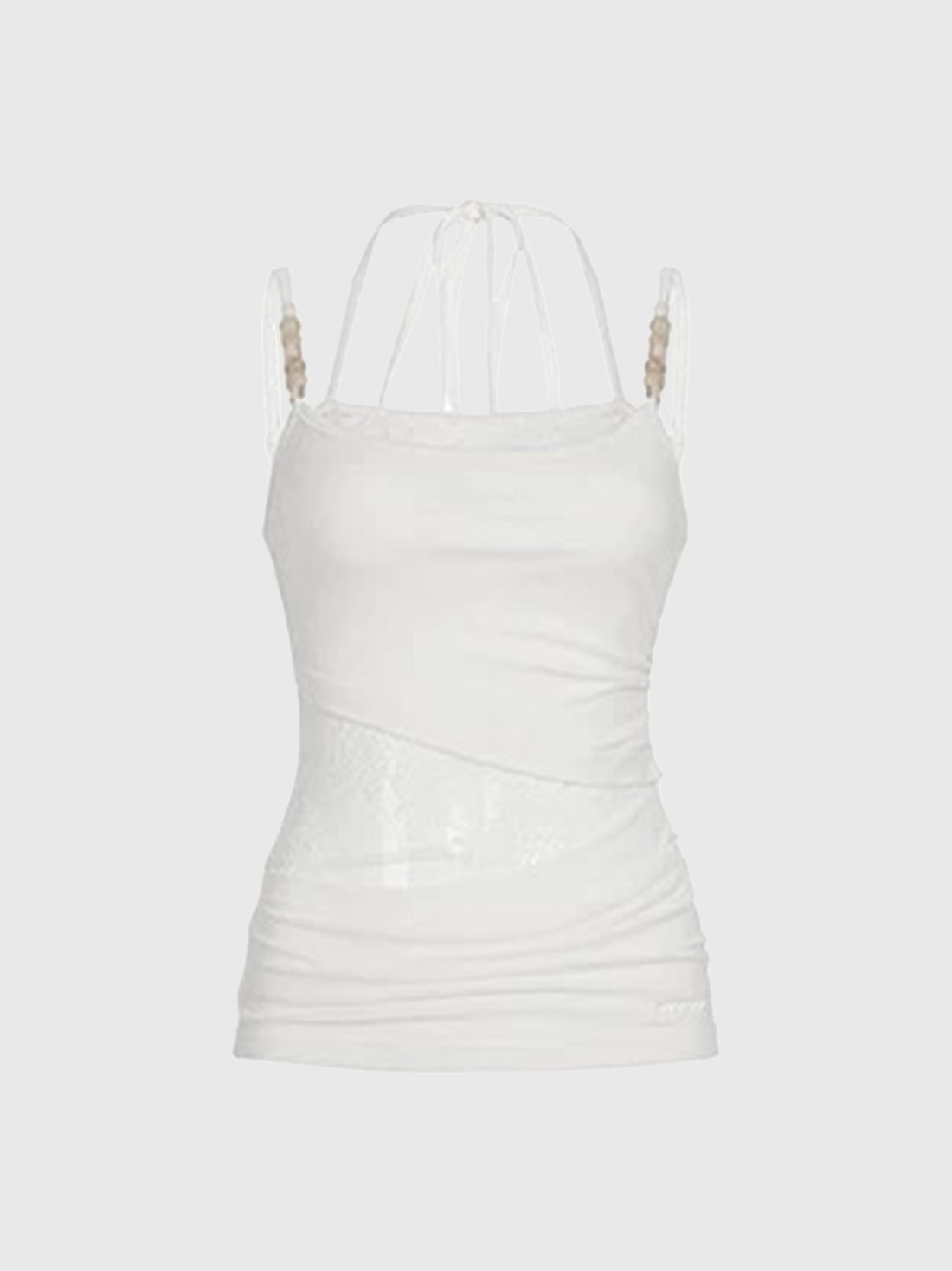 Lace Court Layered-look Lace Cut Out Halter - White