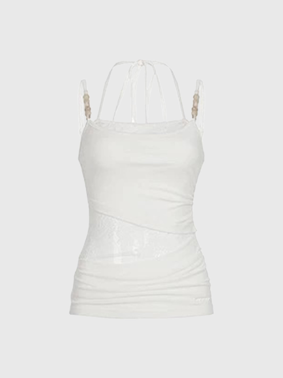Lace Court Layered-look Lace Cut Out Halter - White