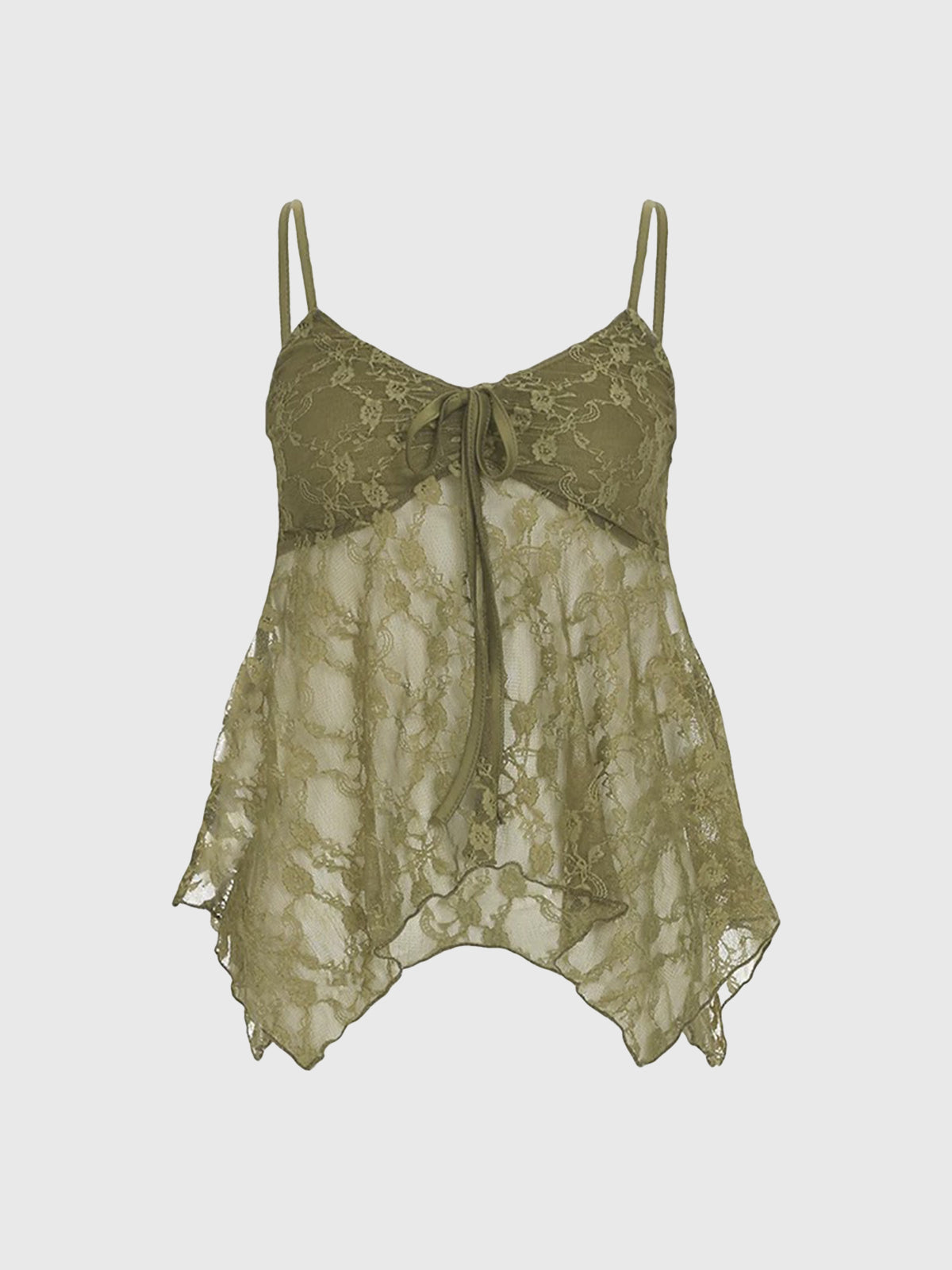 Brick Lane Lace Crochet Ruffled Cami Top - Green