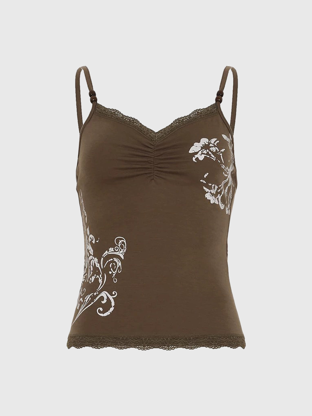 Brick Lane Butterfly Lace Trim Cami Top - Coffee