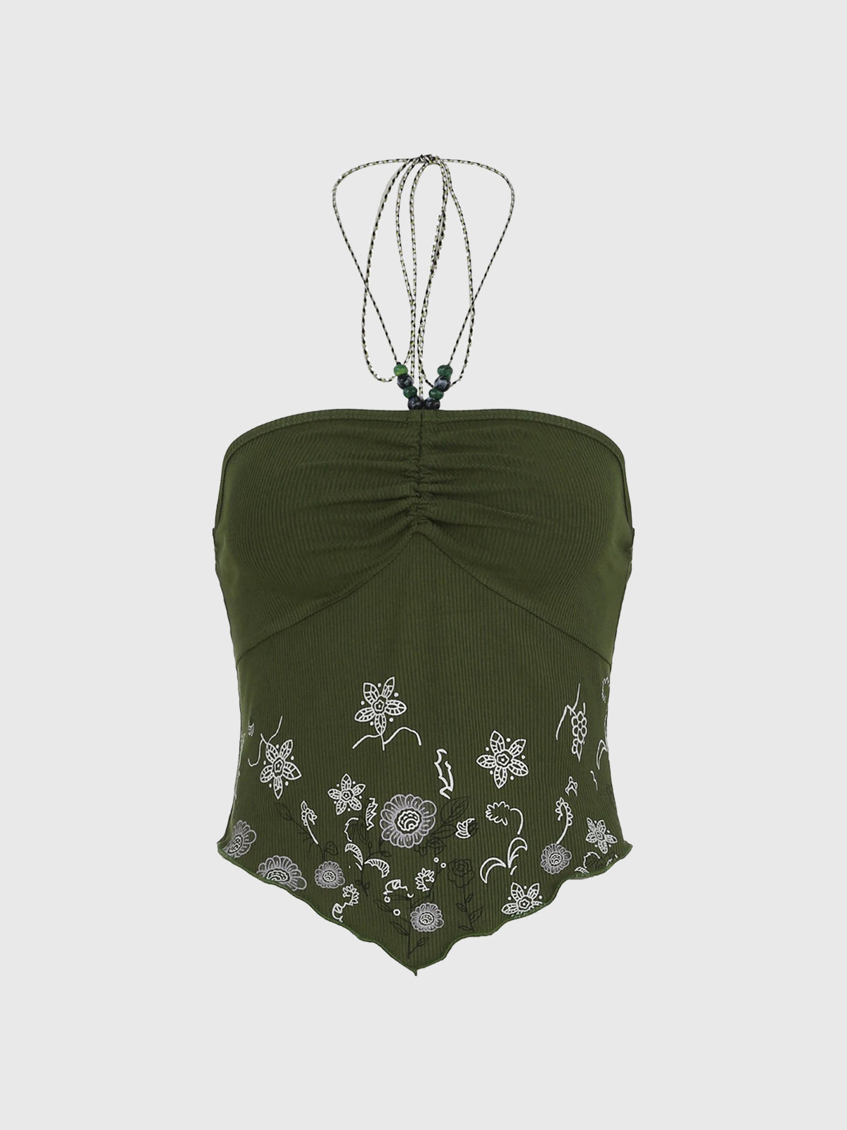 Brick Lane Halter Embroidered Cut Out Top - Green