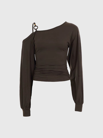 Brick Lane Asymmetric One Shoulder Long Sleeve - Coffee