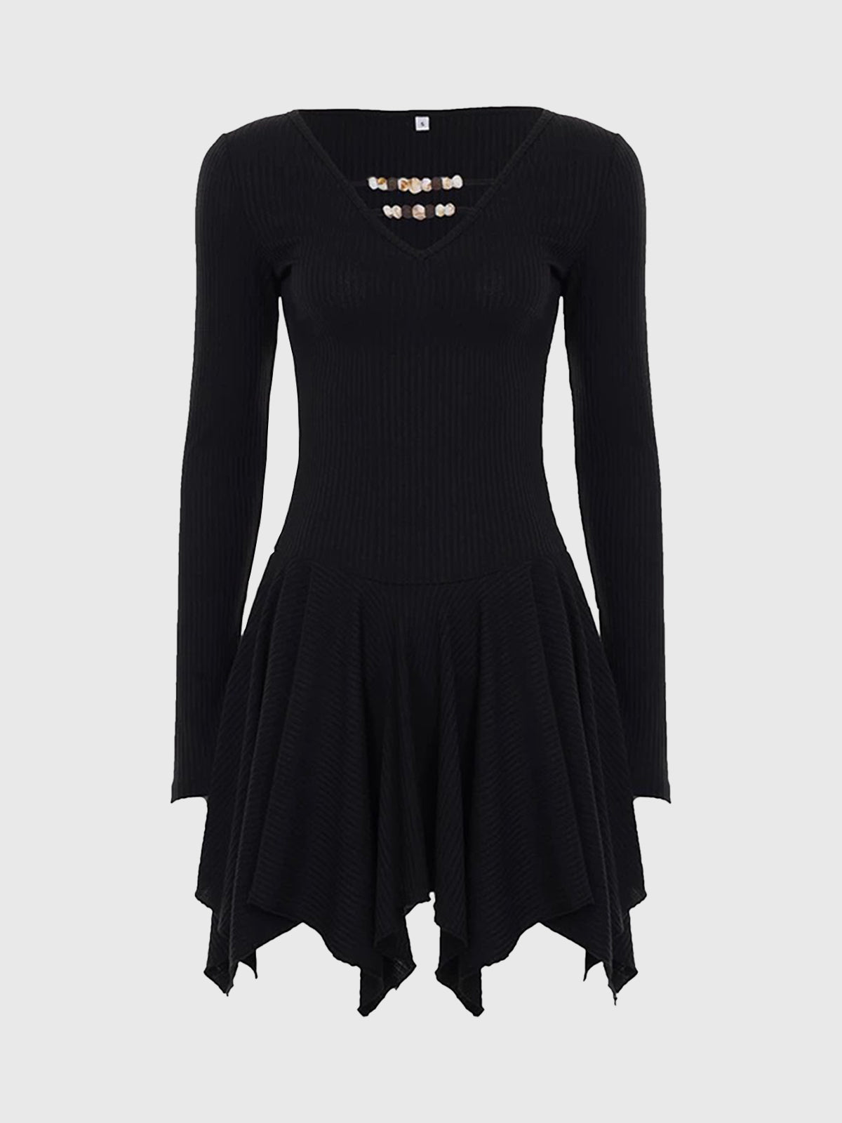 Brick Lane Skimming Irregular Hem Long Sleeve Mini Dress - Black