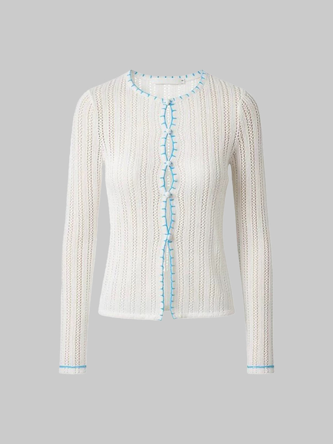 Brick Lane Lace Trim Crochet Knit Cardigan - White