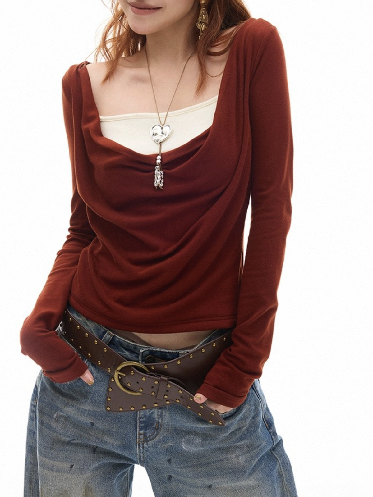 Brick Lane Layered-look Contrast Color Backless Top - Burgundy