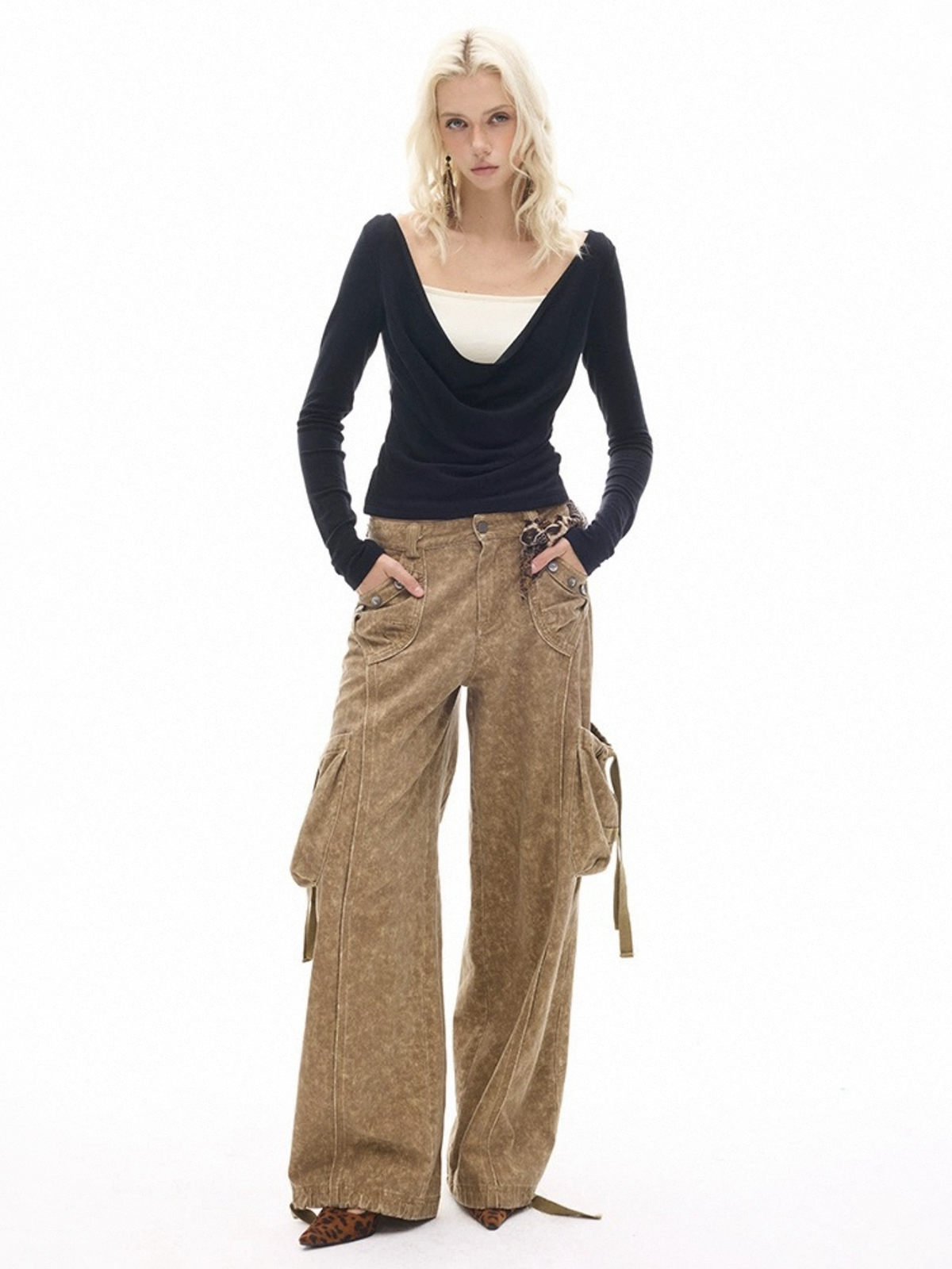 Brick Lane Layered-look Contrast Color V-neck Top - Navy