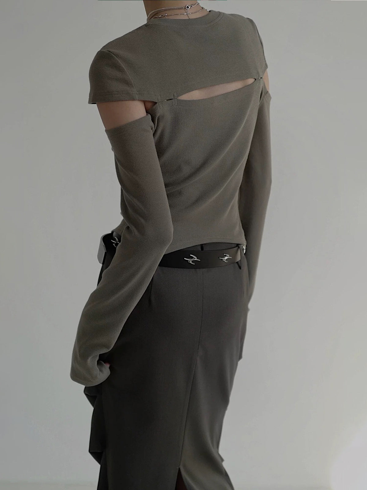 Brick Lane Skimming Cut Out Chest Detail Top - Sage Green