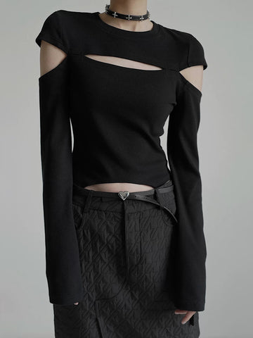 Brick Lane Skimming Cut Out Shoulder Long Sleeve - Black