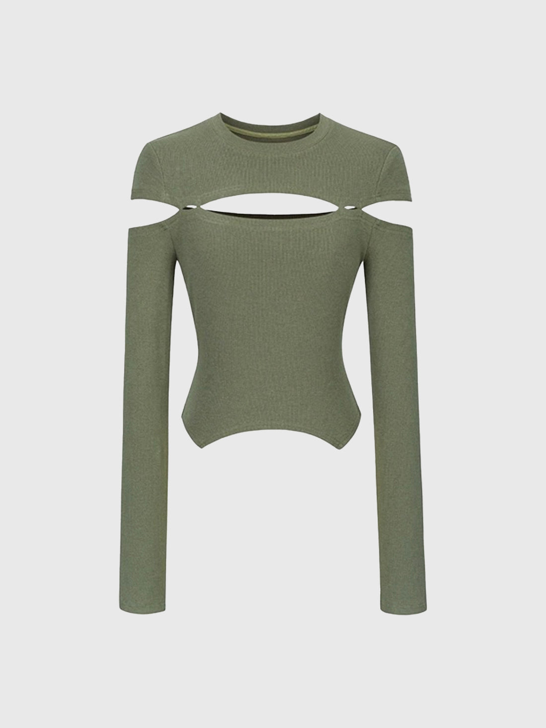 Brick Lane Skimming Cut Out Chest Detail Top - Sage Green