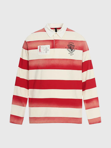 Co-ed Dorm Baggy Stripe Graphic Ruger Polo - Red
