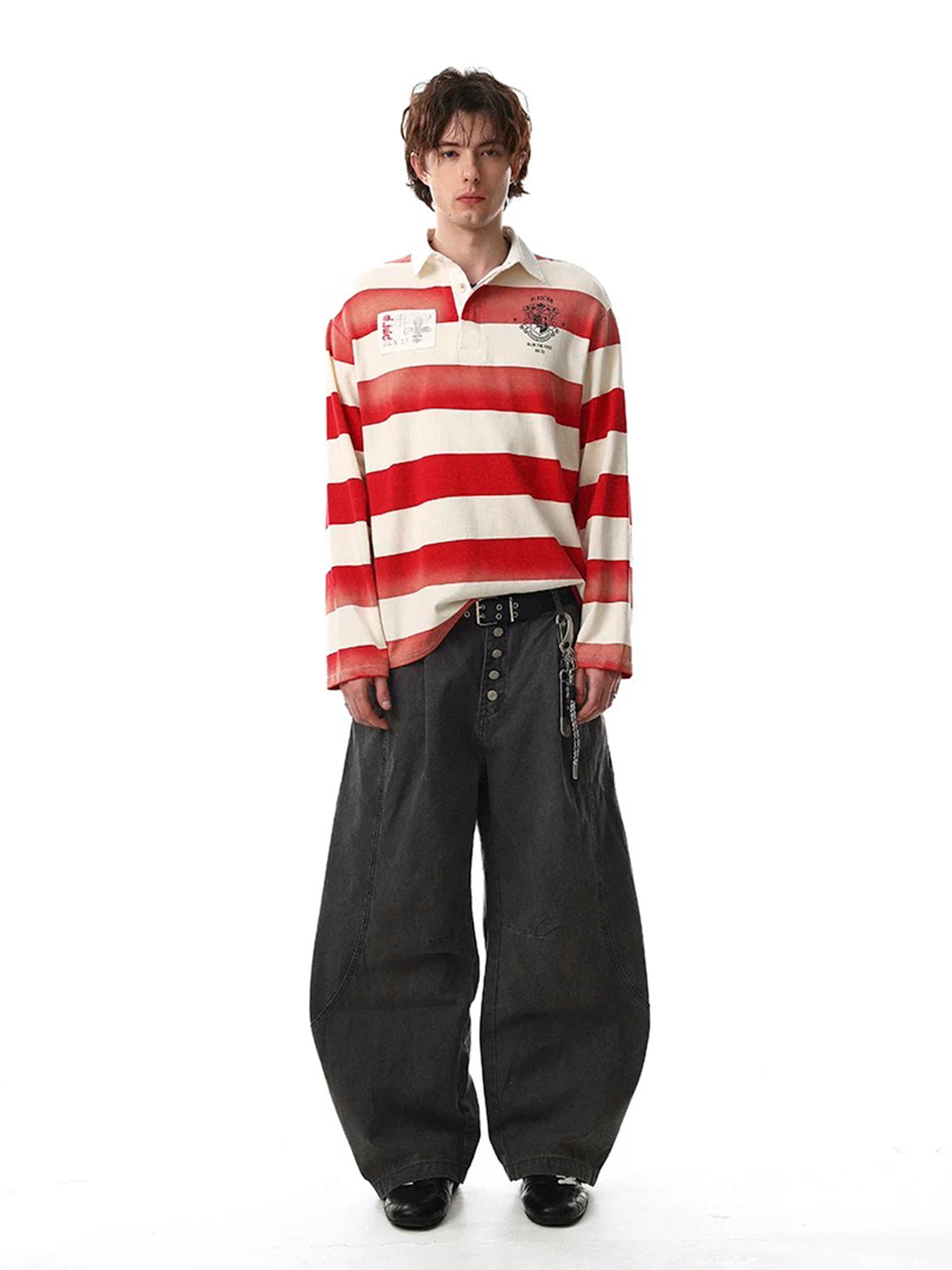 Co-ed Dorm Baggy Stripe Graphic Ruger Polo - Red