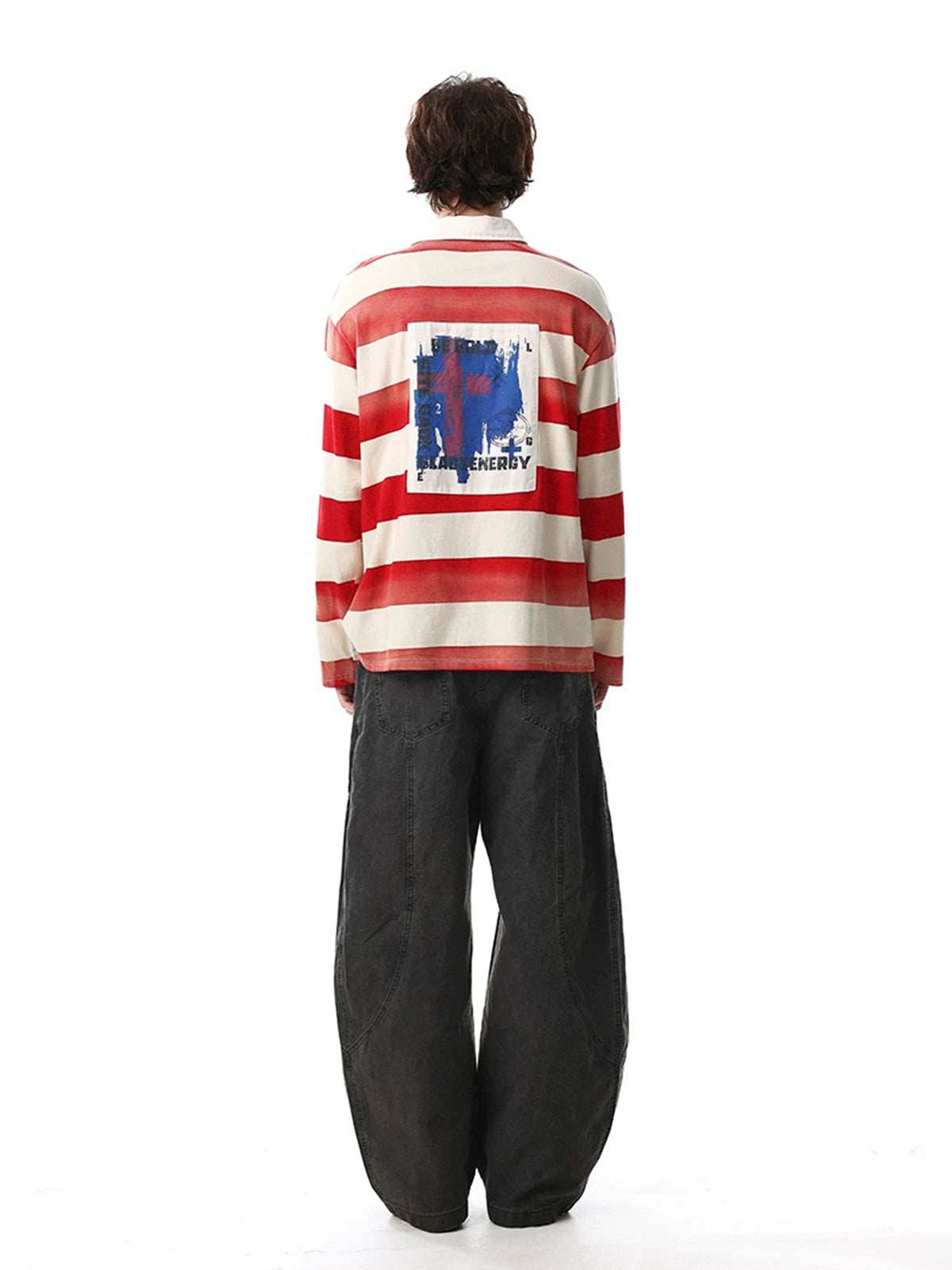 Co-ed Dorm Baggy Stripe Graphic Ruger Polo - Red