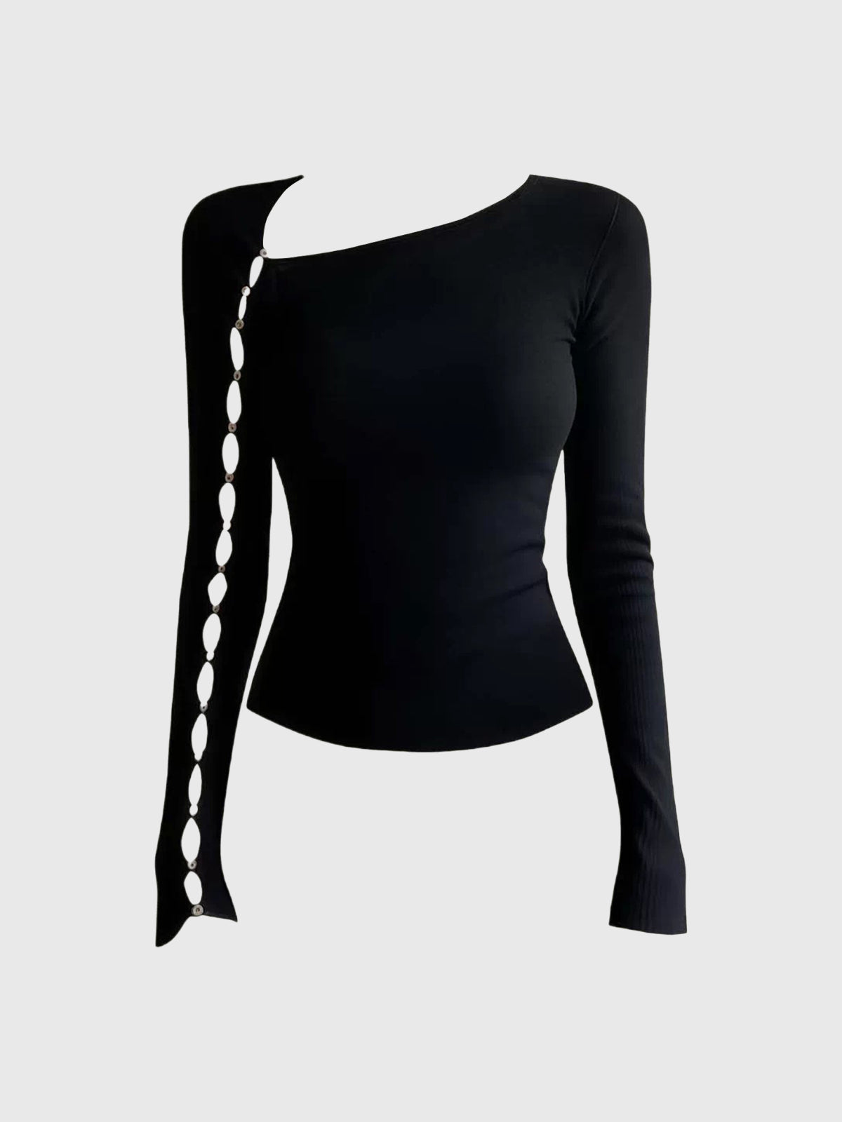 Brick Lane Asymmetric Cut Out One Shoulder Long Sleeve - Black
