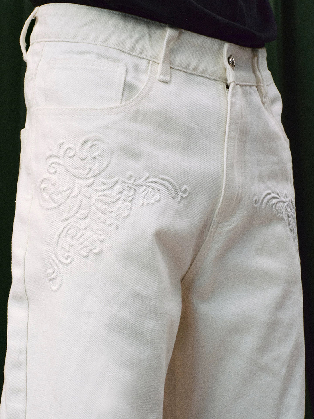 Co-ed Dorm Straight Embroidered Patchwork Pants - White