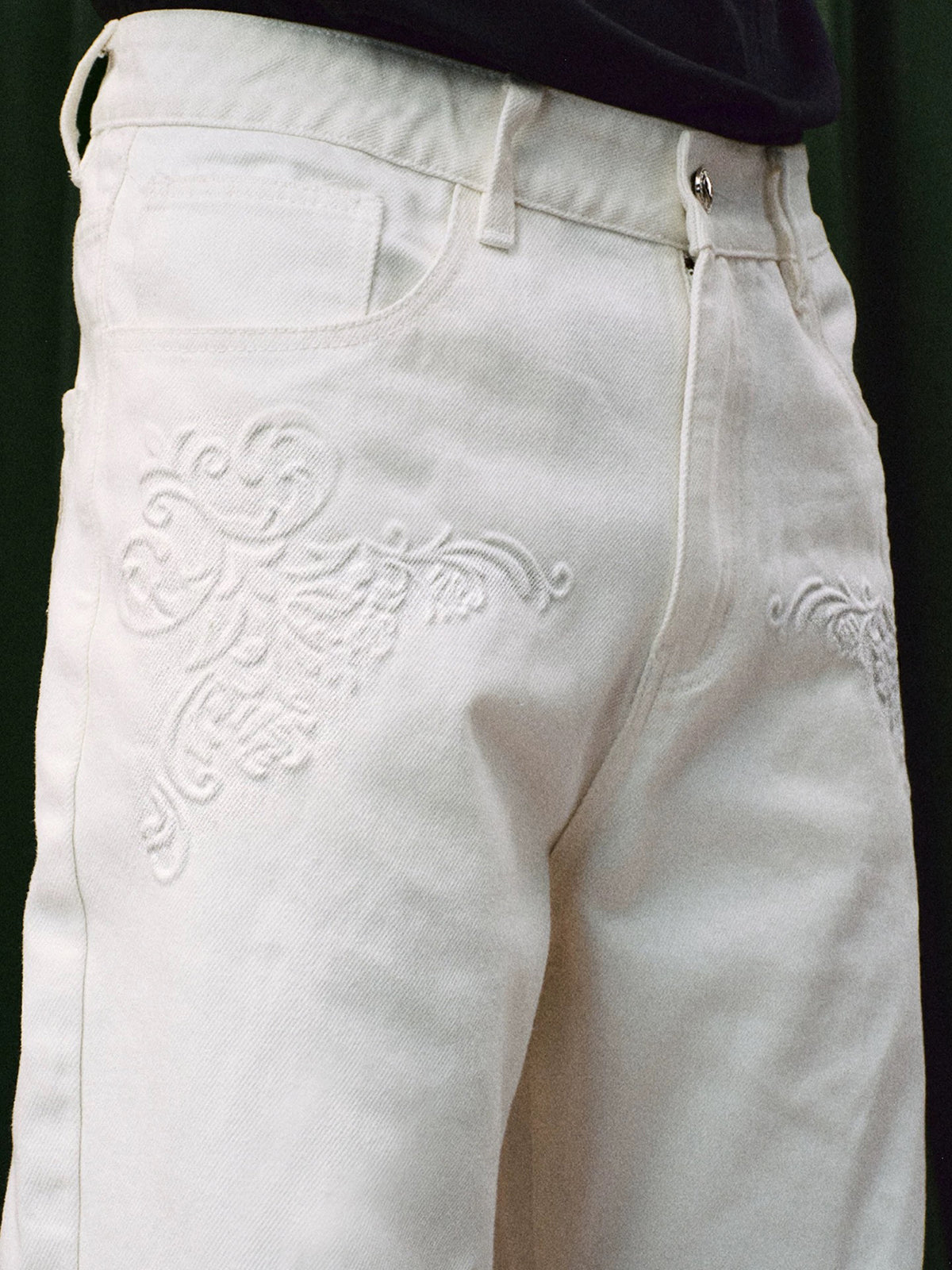 Co-ed Dorm Straight Embroidered Patchwork Pants - White