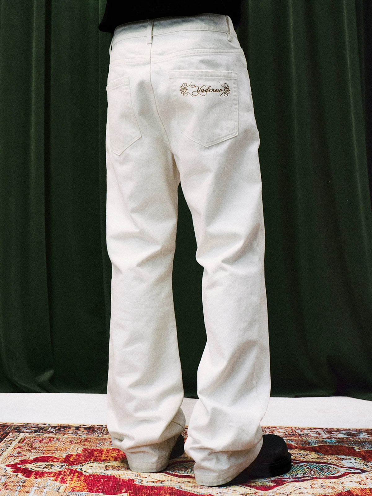 Co-ed Dorm Straight Embroidered Patchwork Pants - White