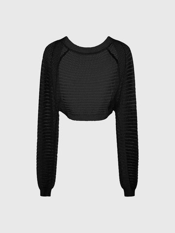 Dolled Office Baggy Hollow Knit Shrug Sweater - Black