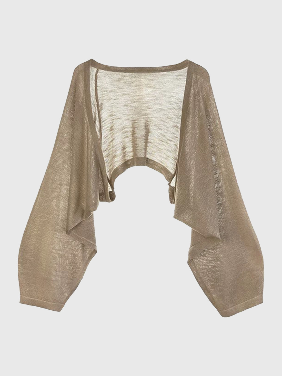 Dolled Office Baggy Hollow Knit Shrug Cardigan - Oatmeal
