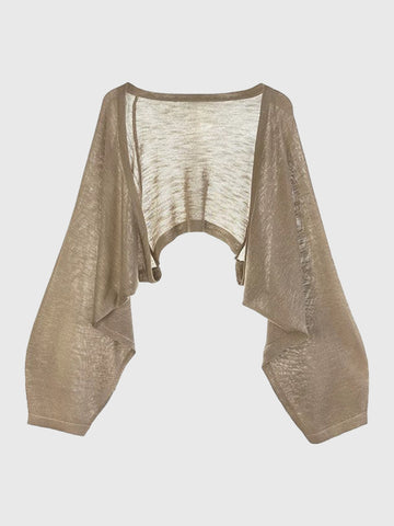 Dolled Office Baggy Hollow Knit Shrug Cardigan - Oatmeal