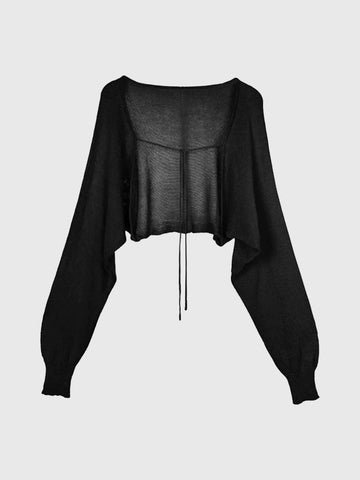 Dolled Office Baggy Hollow Knit Shrug Cardigan - Black