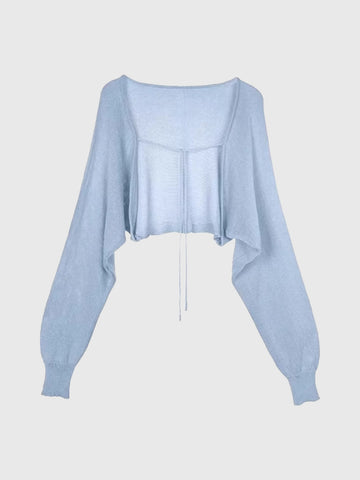 Dolled Office Baggy Lightweight Tie-front Sweater - Baby Blue