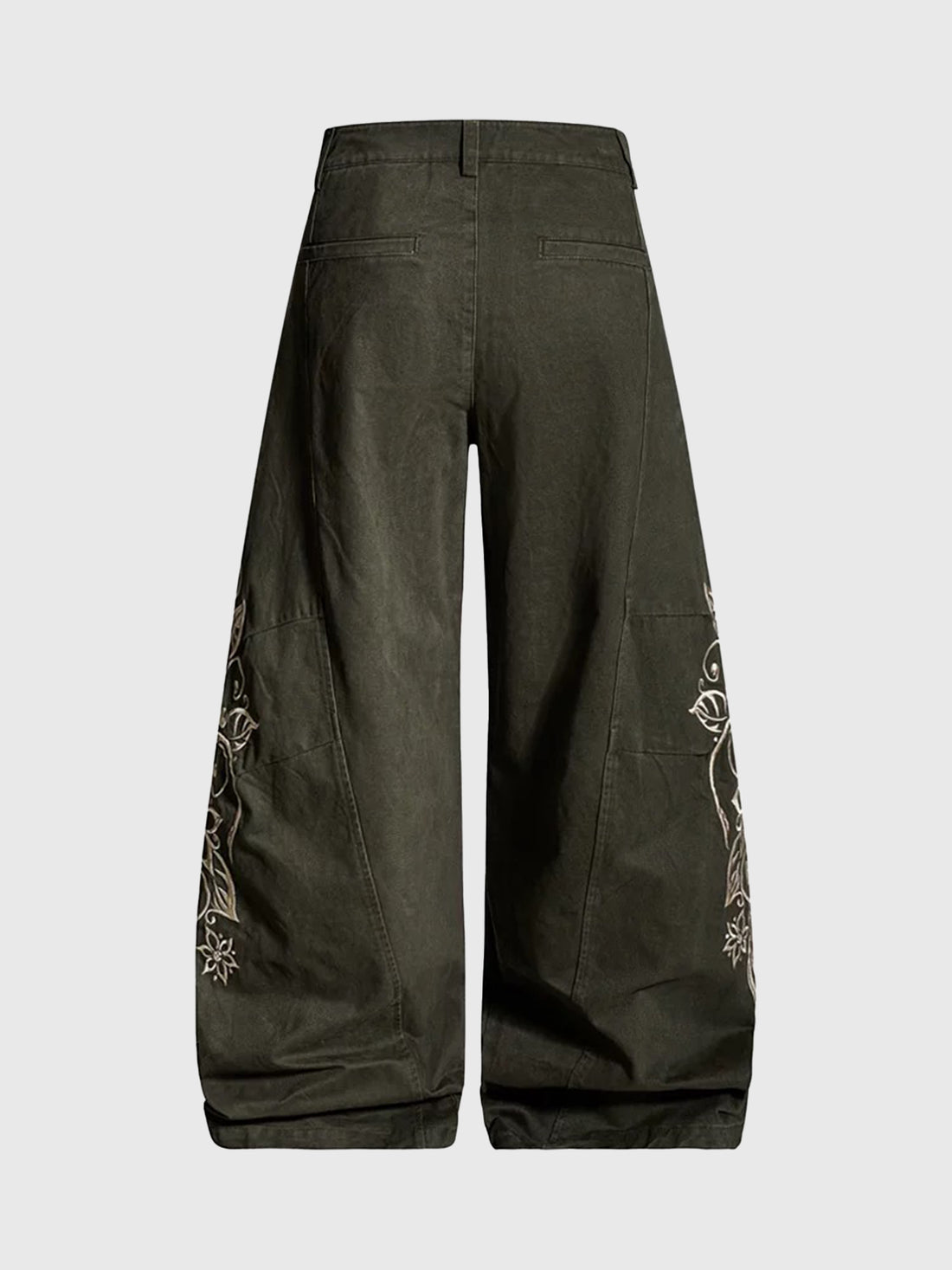 Brick Lane Curved Cut Embroidered Utility Cargo Pants - Olive