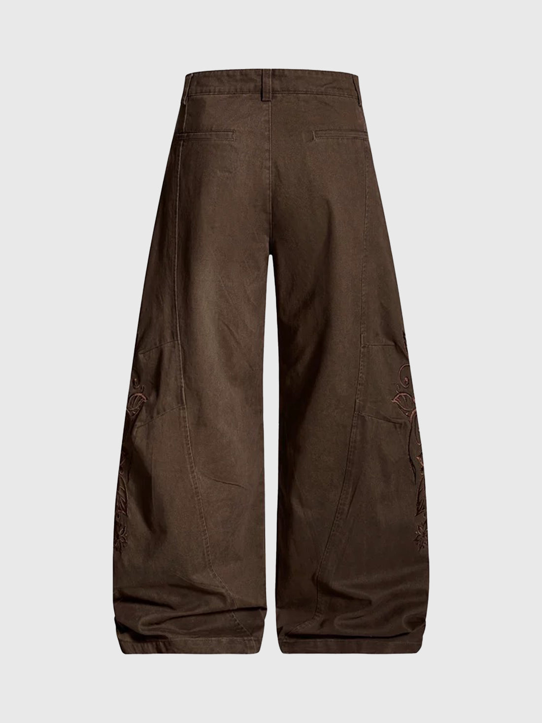 Brick Lane Curved Cut Embroidered Utility Pants - Coffee
