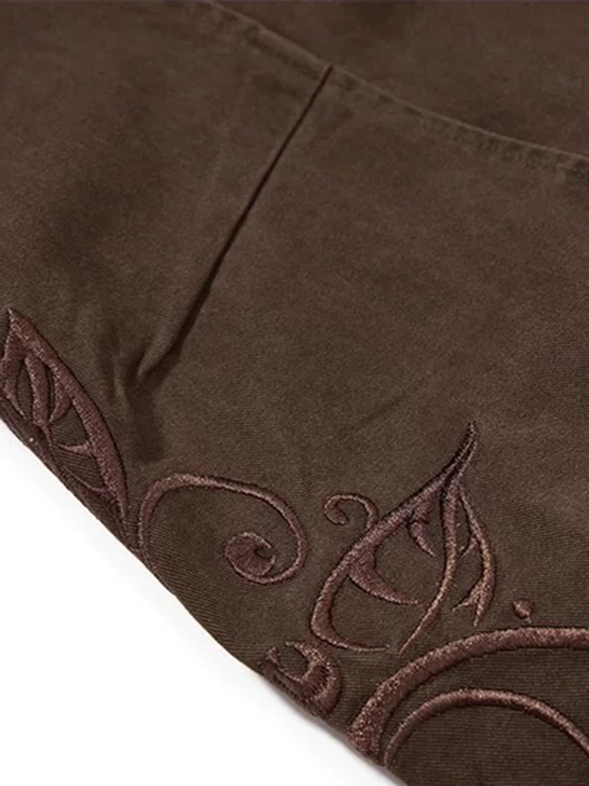 Brick Lane Curved Cut Embroidered Utility Pants - Coffee