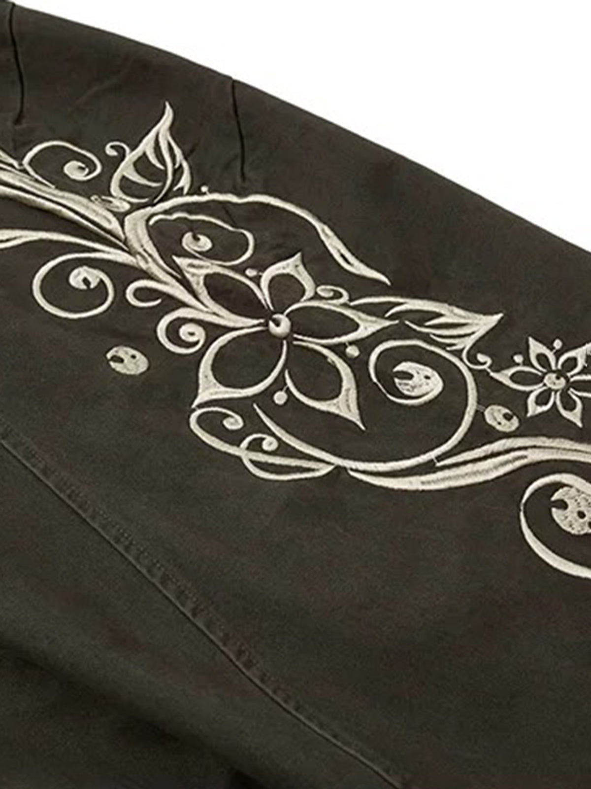 Brick Lane Curved Cut Embroidered Utility Cargo Pants - Olive