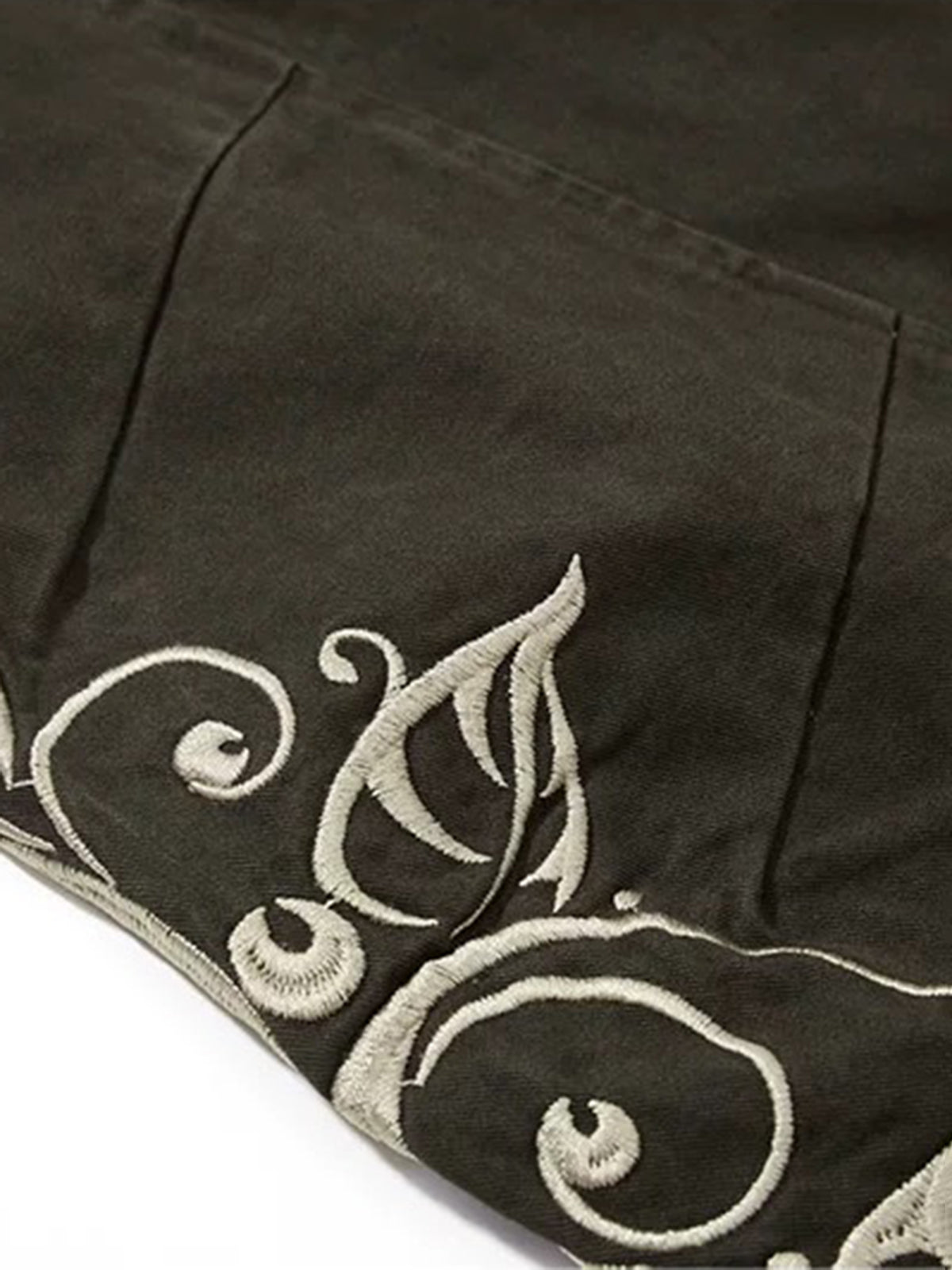 Brick Lane Curved Cut Embroidered Utility Cargo Pants - Olive