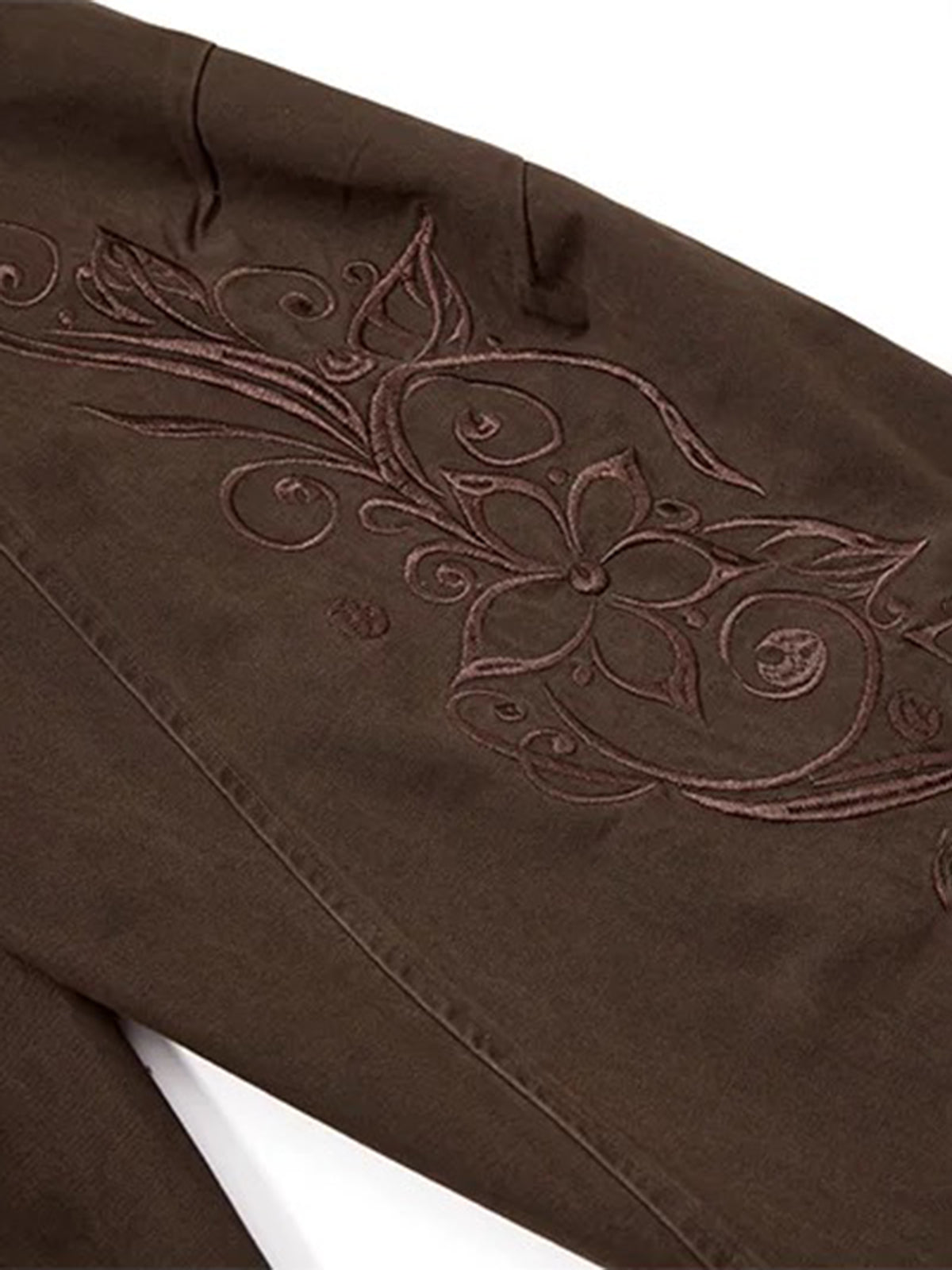 Brick Lane Curved Cut Embroidered Utility Pants - Coffee