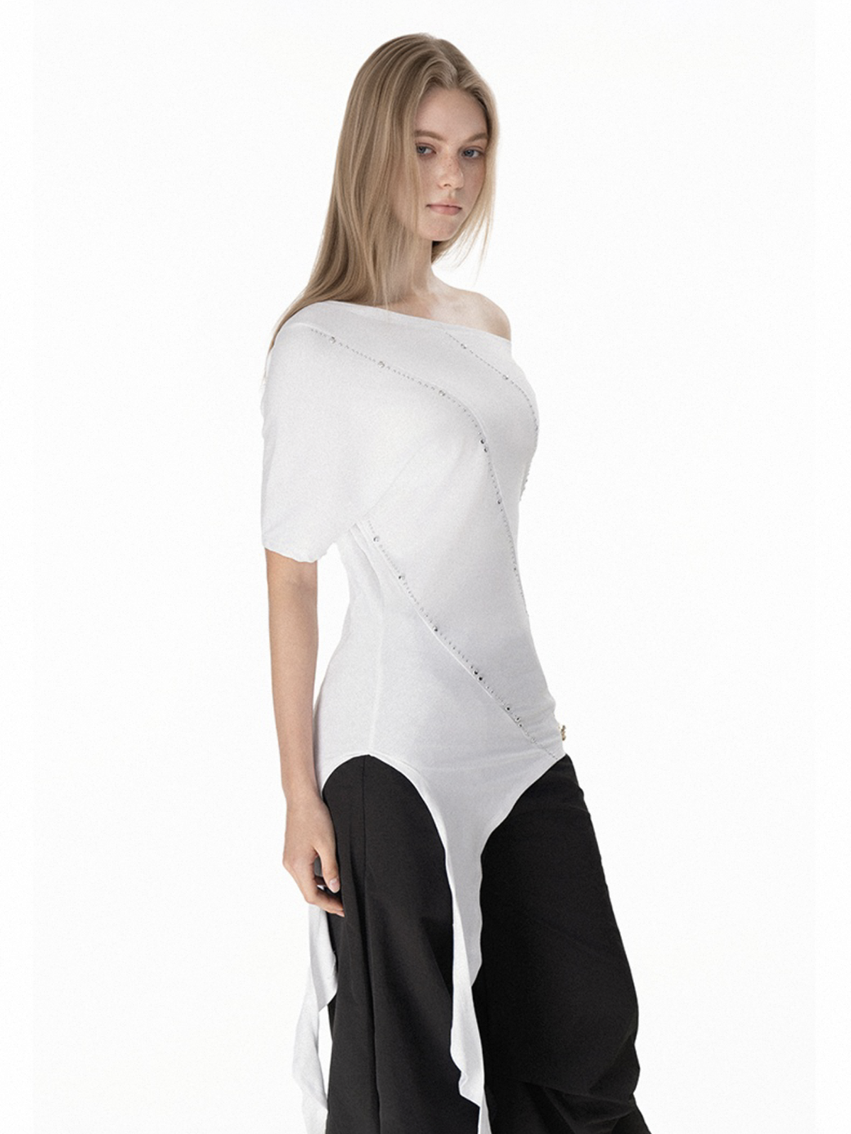 Brick Lane Asymmetric Distressed One Shoulder Top - White