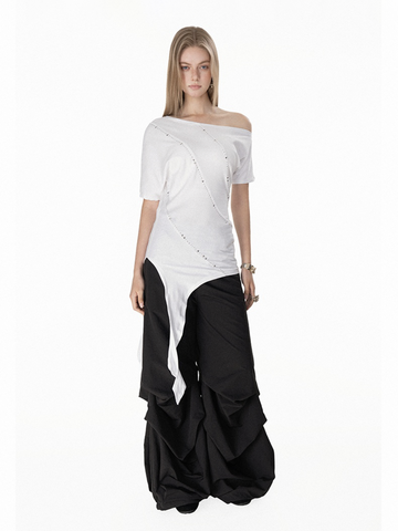 Brick Lane Asymmetric Distressed One Shoulder Top - White