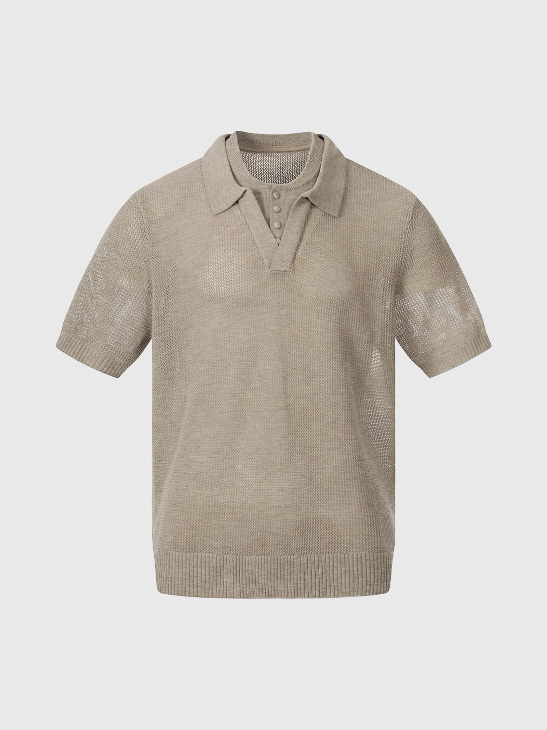 Co-ed Dorm Layered-look Hollow Knit Polo Shirt - Oatmeal