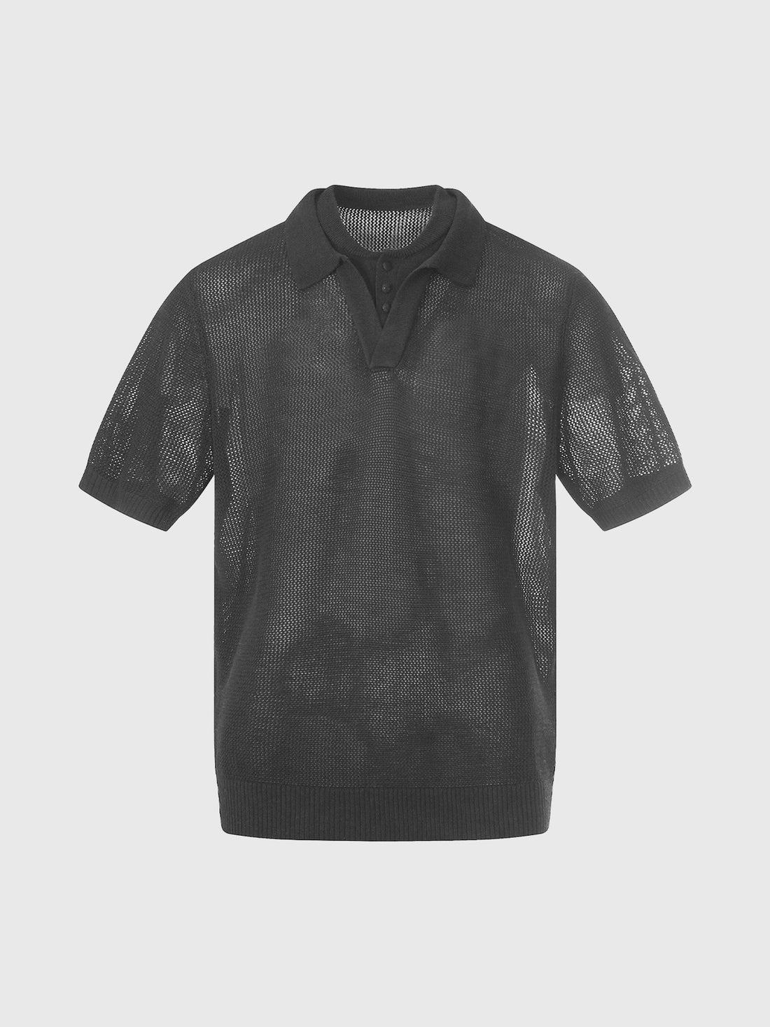 Co-ed Dorm Layered-look Hollow Knit Polo Shirt - Charcoal